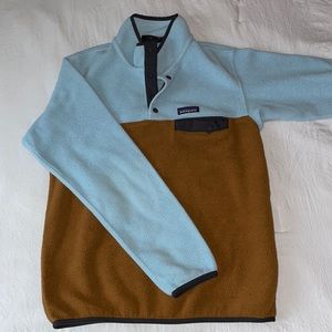Patagonia Two-Tone Light Blue and Brown Fleece Pullover